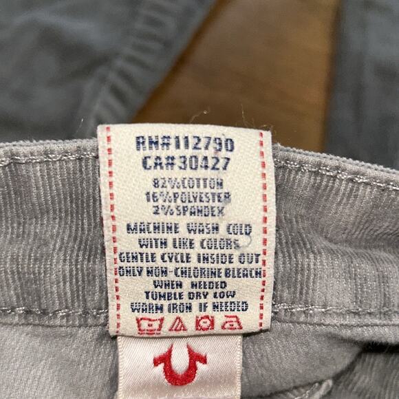 Woman’s True Religion Gray Corduroy , flare legs Pants Size 28 - Picture 10 of 14